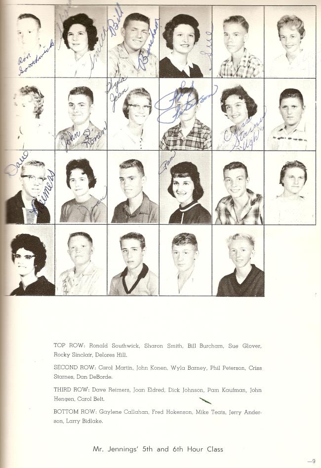 1960-1961 9th Grade, Mr. Jennings' 5-6 Hr Class